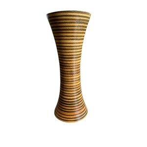 Stained Wood Mango Tree Vase Horizontal Striped Concave Shaped 10”